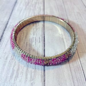 3/$20 Gold Tone Bangle Bracelet with Pink and White Beads